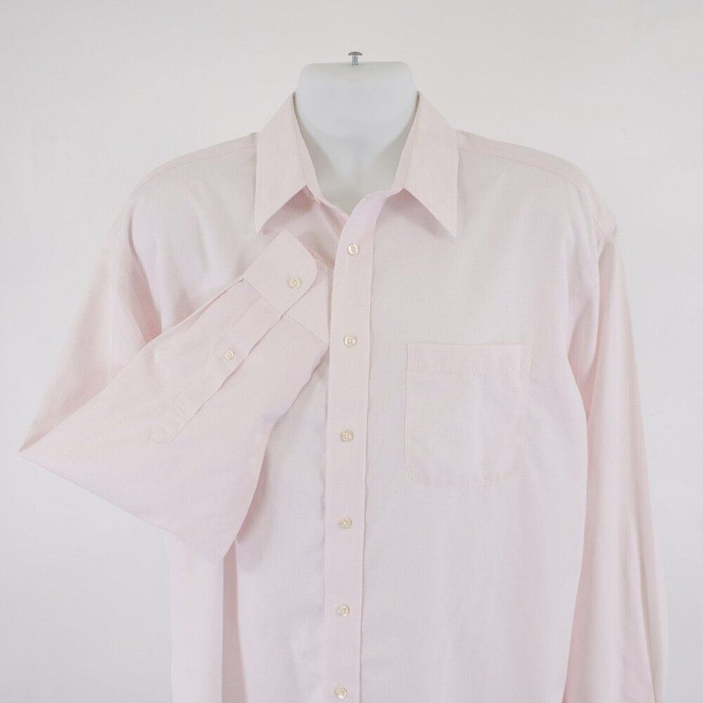 Jos A Bank Stays Cool 16.5-35 Pink Plaid Collared Dress Shirt Long Sleeve‎